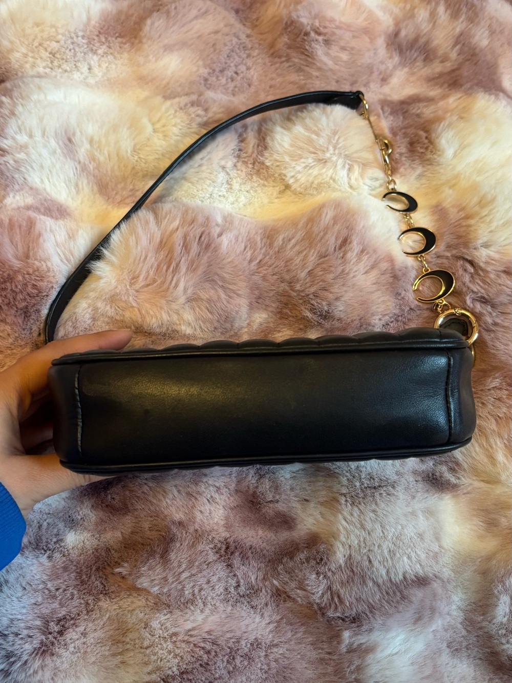 COACH Black Quilted Leather Shoulder Bag with Gold Chain Accent - Picture 2 of 5
